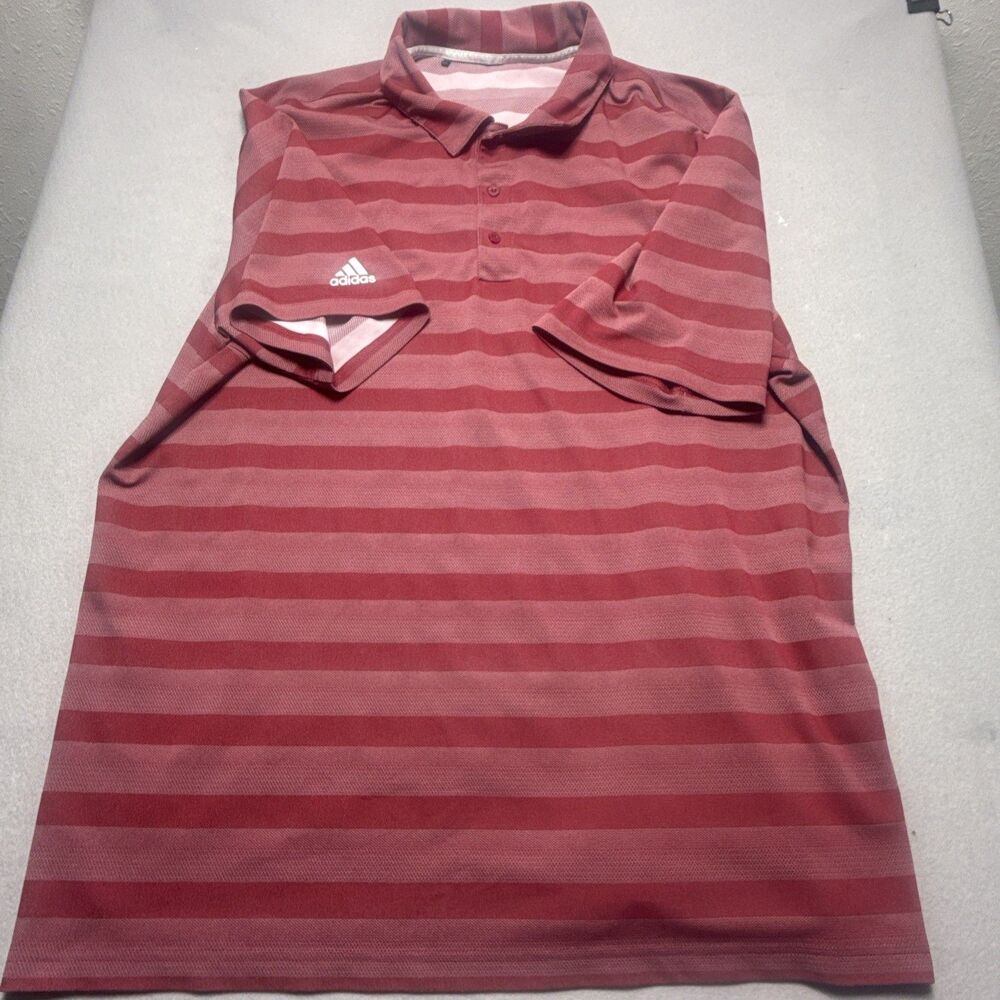 Men’s Adidas Golf Large Red Striped Performance Short Sleeve Polo